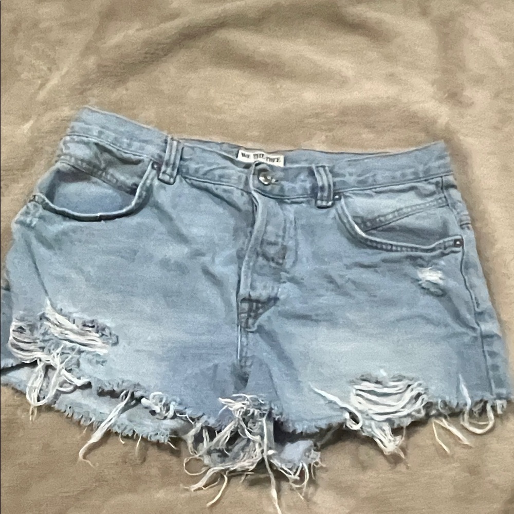 We The Free Light Blue Distressed Jean Shorts